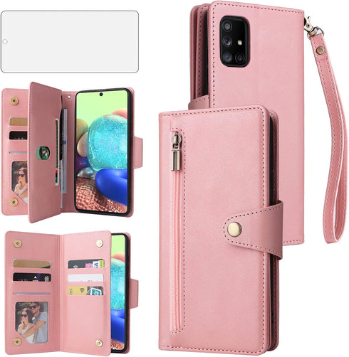 Asuwish Samsung Galaxy A71 5G Phone Case, Wallet Cover with Tempered Glass Screen Protector, Leather Flip Credit Card