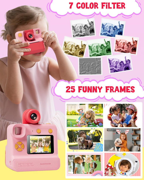 Instant Print Paper - 5 Rolls Black & White for Kids Instant Print Camera, NO-Ink HD Thermal Print Paper Set