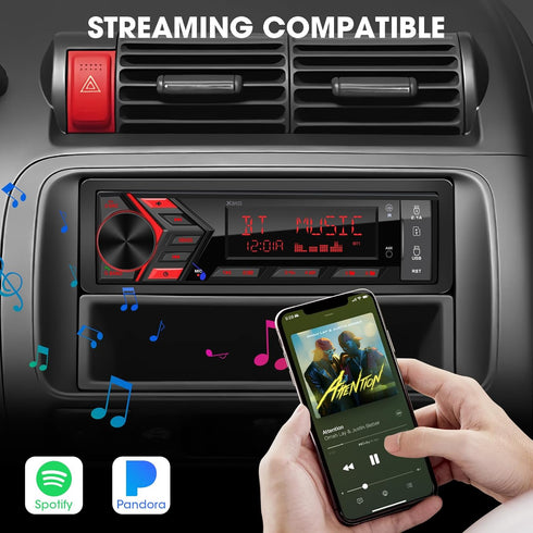 aboutBit 1-Din MP3 300W Single Din Car Stereo Bluetooth: Car Radio Receiver - in Dash Digital Media Player LCD Display