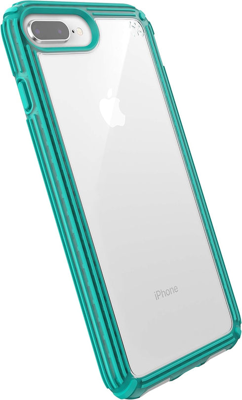 Speck Products Presidio V-Grip Case for Apple iPhone 8 Plus, Clear/Caribbean Blue Compatible Phone Case