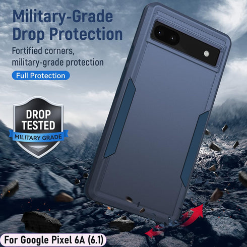 LMDAMZ Pixel 6A Rugged Shock Resistant Case, 6.1" Double Layer, Military Grade, with Car Mount & HD Glass Protector