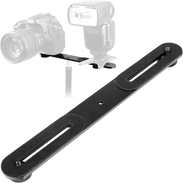 ChromLives 1/4'' Dual Camera Mount Flash Bracket Extension Bar, 10.6'' Tripod Mount for DSLR Camera LED Light Microphone