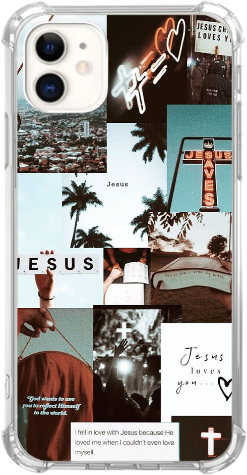 Christian Aesthetic Case for iPhone 11, Jesus Cross Collage Cool TPU Protective Phone Case Cover