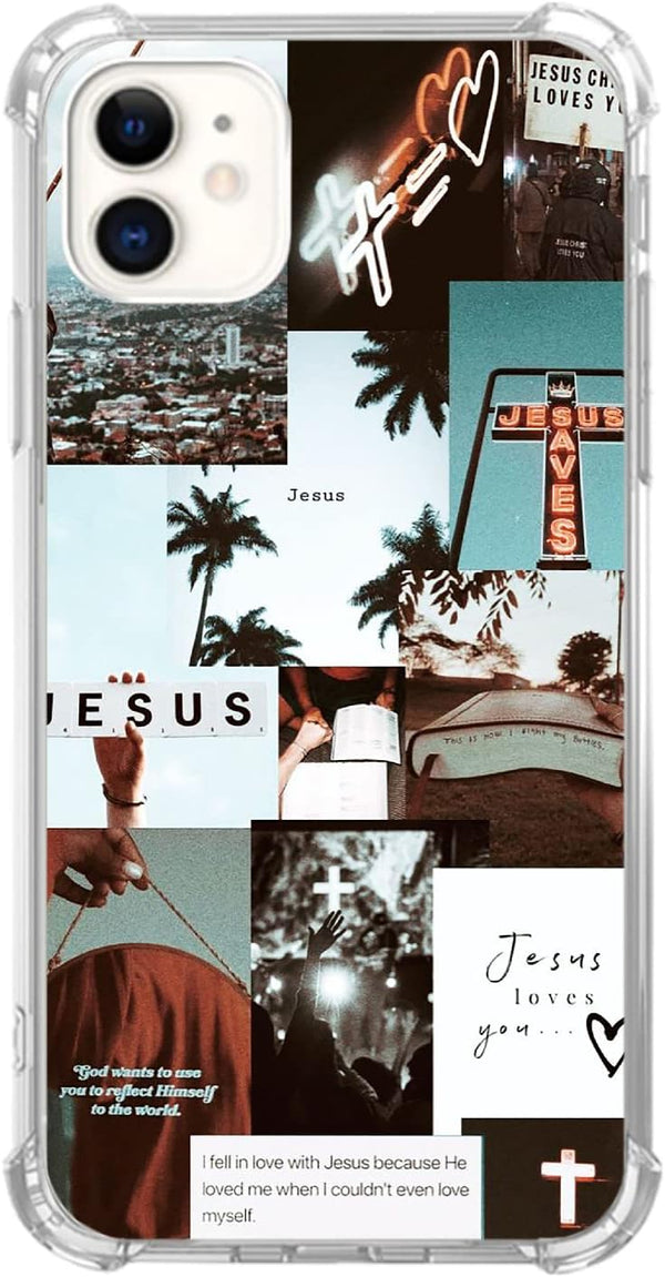 Christian Aesthetic Case for iPhone 11, Jesus Cross Collage Cool TPU Protective Phone Case Cover
