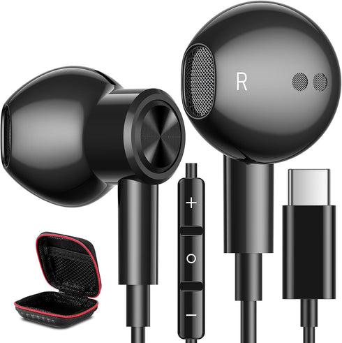 USB C Headphones, Type C Earphones for Samsung Galaxy S20 S21 S22 S23 S24, iPhone 15 Pro Max, Black
