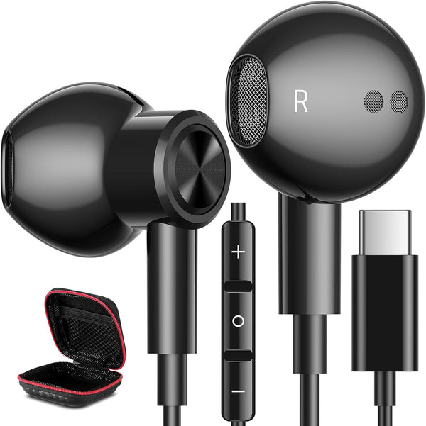 USB C Headphones, Type C Earphones for Samsung Galaxy S20 S21 S22 S23 S24, iPhone 15 Pro Max, Black