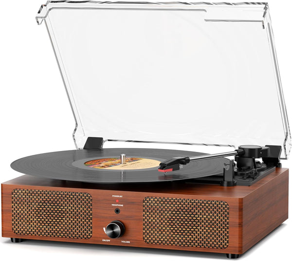 Mersoco Vinyl Record Player Bluetooth Turntable with Built-in Speakers and USB Belt-Driven Vintage