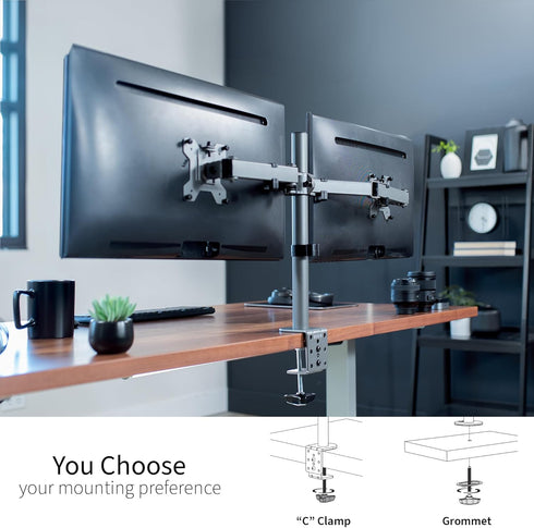 VIVO Dual Monitor Desk Mount, Heavy Duty Adjustable Steel Stand for 2 Screens up to 30 inches, Gray Color