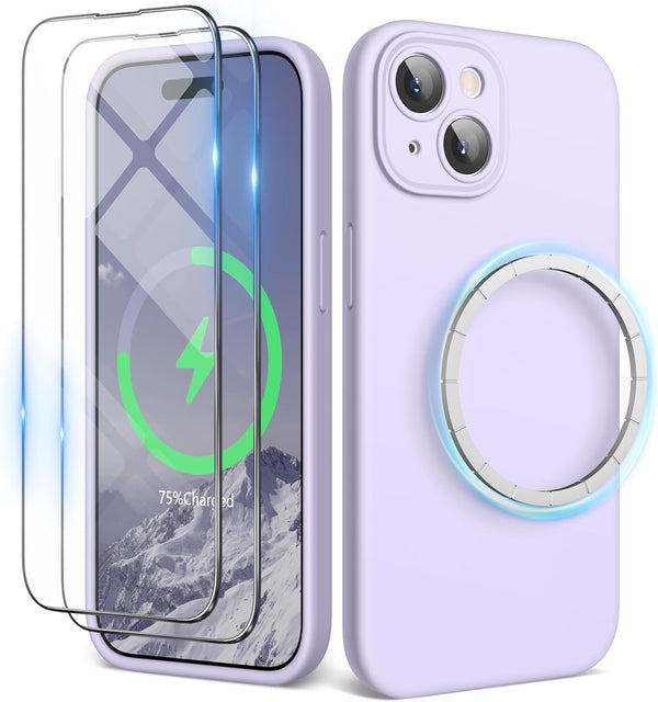 SURPHY iPhone 15 Plus Case (6.7 inch, 2023) - Liquid Silicone, MagSafe Compatible, Lilac + 2 Pack Screen Protector.