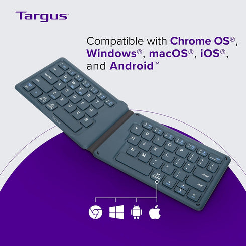 Targus Ergonomic Foldable Bluetooth Keyboard, Split Travel Wireless Keyboard, Rechargeable for Android, iPhone,