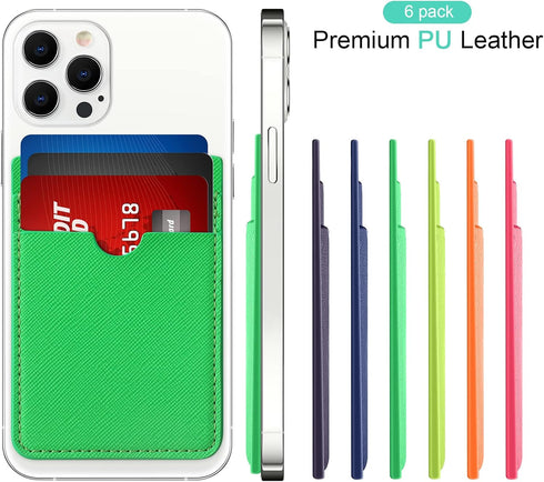 Weewooday 6 Pieces Phone Card Pocket Holder, PU Leather Cell Phone Card Pocket for Back of Phone