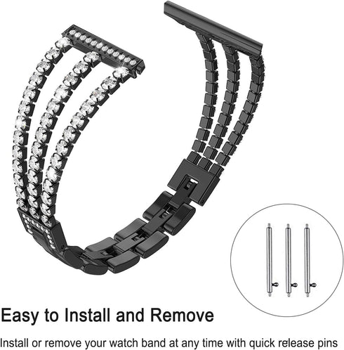 Bands Compatible with Samsung Galaxy Watch 46mm / Galaxy 3 45mm, 22mm Bling Diamond Stainless Steel Metal Replacement