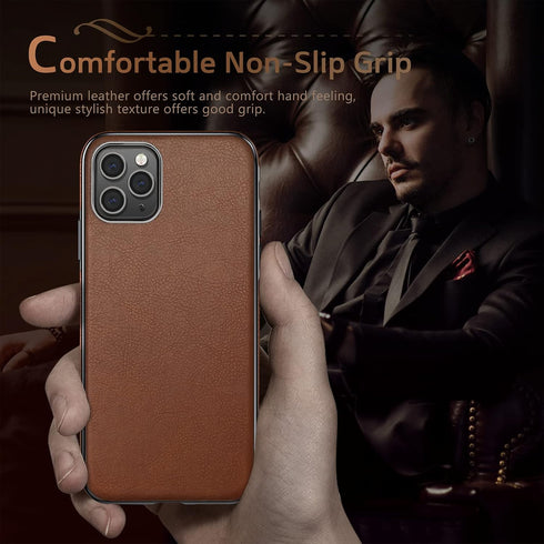 LOHASIC Luxury Leather Case for iPhone 12/12 Pro - Slim Business Non Slip Shockproof Protective Cover, Brown