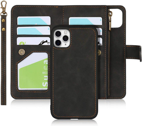 iCoverCase for iPhone 11 Pro Wallet Case with Card Holder and Wrist Strap, PU Leather Kickstand Card Slots Zipper