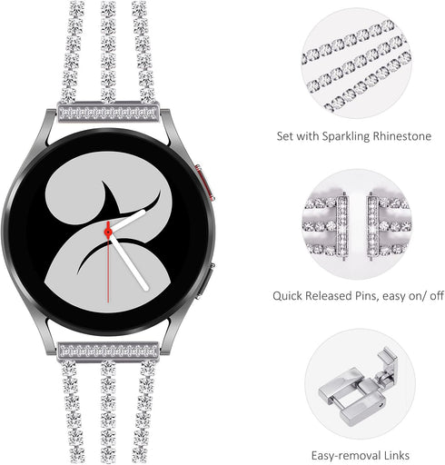 NewWays Compatible for SAMSUNG Galaxy Watch 7 6 Classic 6 5 4 Band - 20mm Stunning Diamonds Bracelet, 40mm 44mm 42mm