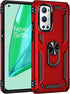 Military Grade Shockproof Case for Oneplus 9 Pro, 360 Metal Rotating Ring Kickstand Holder, Heavy Duty Red