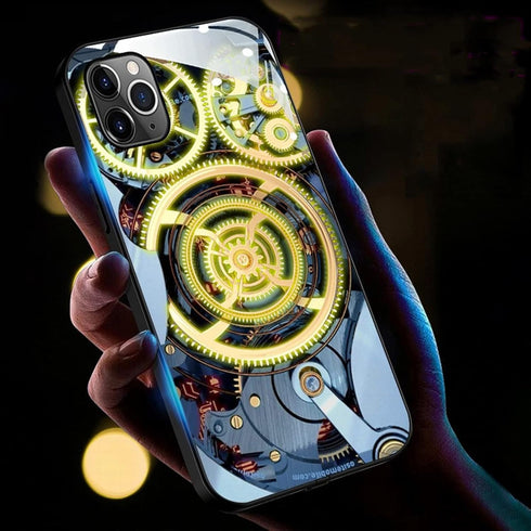 Compatible iPhone 15 Pro Max Case Colorful Glowing Tempered Glass Back Cover Bumper Shockproof,for Cool Women and Trendy Men,for iPhone Luminous Case for,Call Music Flash,Send Tempered Film (Gear)
