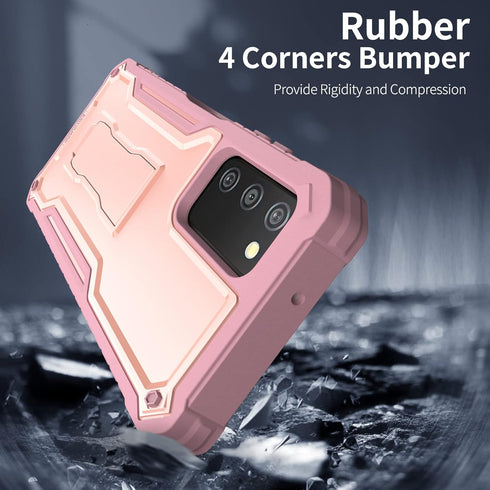 ExoGuard Rubber Shockproof Case for Samsung Galaxy A03S 5G, with Screen Protector and Built-in Kickstand (Pink)