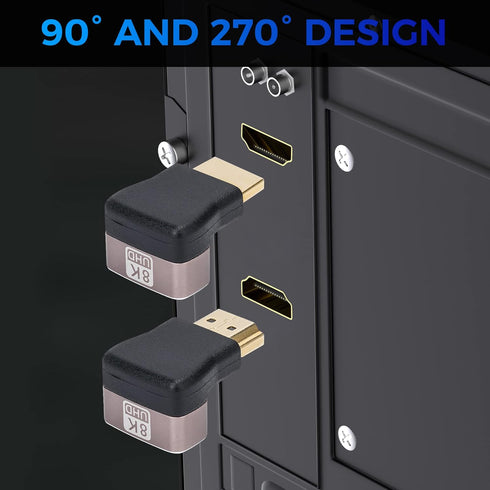 Togconn 8K 90 2.1 4 Pack, 8K@60Hz,4K@120Hz Degree HDMI Adapter (Up and Down) Right Angle HDMI Male to Female HDMI