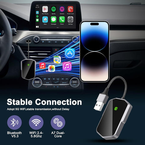 Wireless CarPlay Adapter, Plug and Play Dongle, Converts Wired to Wireless Carplay, Voice Control for Apple iPhone iOS