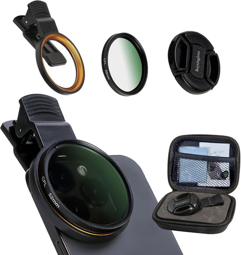 52MM Ultra Slim Circular Polarizer Filter, Multi-Coated CPL Lens Filter for iPhone 15/14/13/12/11 and Other Smartphones