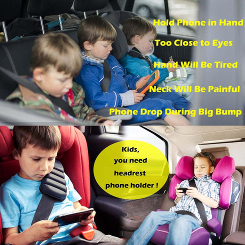 Car Headrest Phone Holder for Kids Back Seat - Compatible with iPhone, Samsung, Soft Adjustable Silicone Holding Net