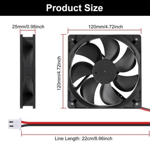 2Pcs DC 12V 12025 Cooling Fan 120x120x25mm for Computer Case and Server Chassis
