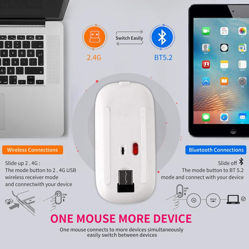 HXMJ Bling Dazzling Rechargeable 2.4GHz+5.2 Bluetooth Wireless Mouse Covered with Crystal Diamond Rhinestone,RGB Backlit,Great Gift idea for Her (Pink)