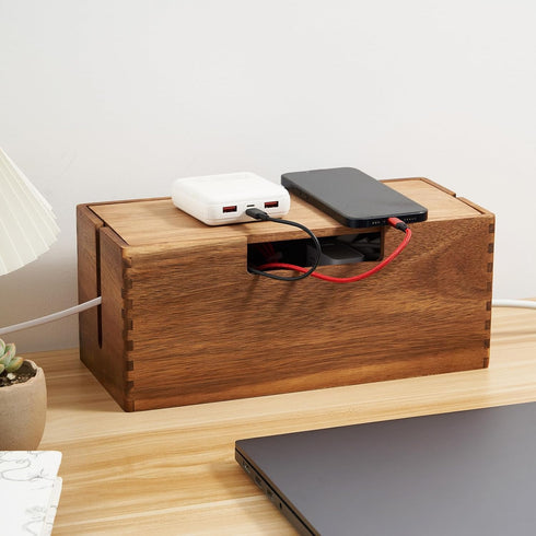 LiTY Acacia Wood Cable Management Box, Wooden Cord Hider & Organizer for Power
