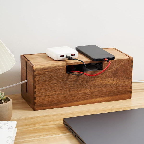 LiTY Acacia Wood Cable Management Box, Wooden Cord Hider & Organizer for Power