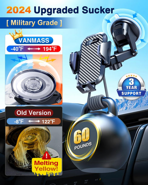 VANMASS 2024 Newest Military-Grade Car Phone Holder Mount, Over 60LBS Suction, Dashboard Windshield for iPhone 15 Pro