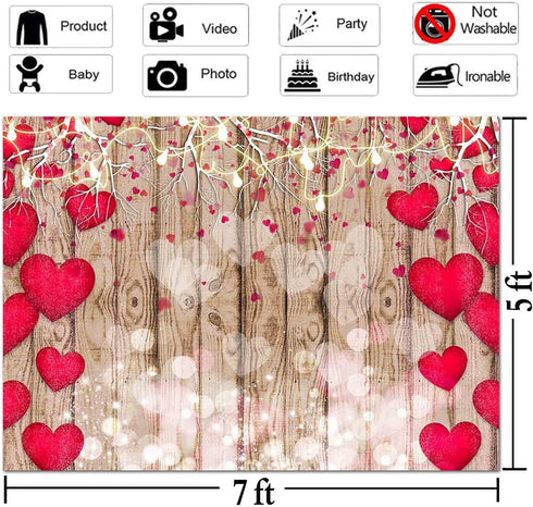 Red Love Heart Valentine's Day Vintage Rustic Wood Theme Photography Backdrops 7x5ft for Parties