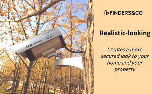 FINDERS&CO Fake Security Camera with Realistic Red Flashing Lights and Warning Sticker (2, Silver)