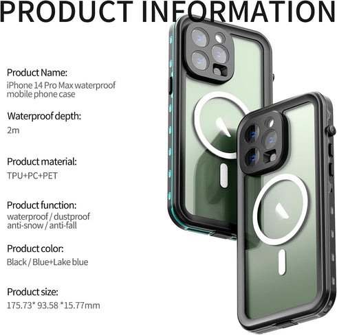Waterproof Case for iPhone 14 Pro Max, Black, Snowproof & Shockproof with Built-in Screen Protector