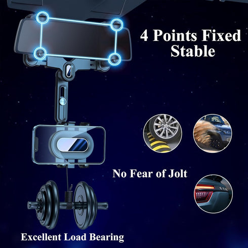 Rear View Mirror Phone Holder - Rotatable and Retractable Mount for iPhone Google Samsung 4-7IN Cell Phones