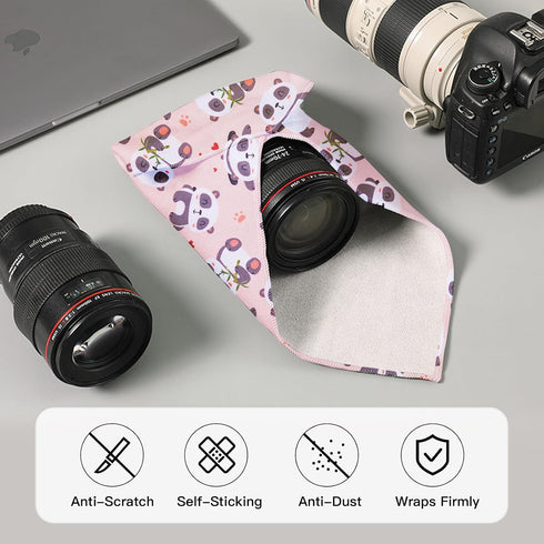 13.8x13.8 Inch Camera Protective Wrap, Lens Protector Wrapper, Pink Panda Pattern Magic Self-Adhesive Cloth
