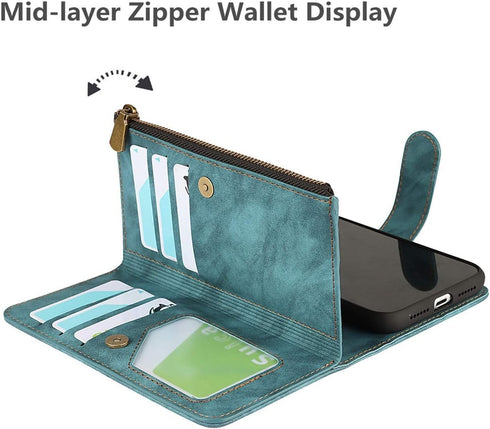 iCoverCase for iPhone 11 Wallet Case, Card Holder and Wrist Strap, PU Leather Flip Cover Case 6.1 Inch (Blue)