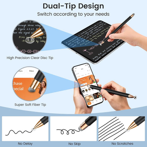 Mixoo 2 2-in-1 Universal Stylus Pen for Touchscreen iPhone iPad Android Tablet Apple Kindle Switch Chromebook Galaxy