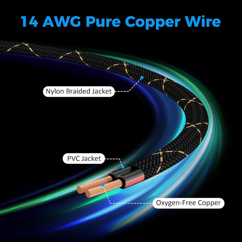 Mygatti 14/2 35 14AWG 2 Speaker Wire Feet, Gauge Speaker Cable, Direct Burial, Durable Nylon Braided, in Wall