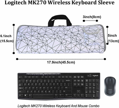 Neoprene Keyboard Carrying Case with Mouse Bag for Logitech MK270 Wireless Keyboard and Mouse Combo (White)