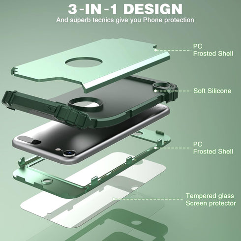 IDweel iPod Touch 7th Generation Case with 2 Screen Protectors - Hybrid Shockproof Slim Heavy Duty Cover, Mint Green