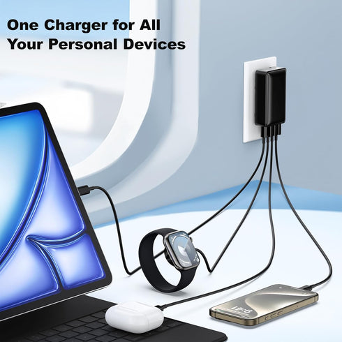 USB C Wall Charger 40W, Excgood 4-Port USB Charging Block, Flat Foldable Wall Plug PD+QC Power Adapter for iPhone 16 15