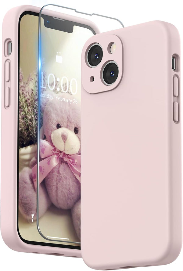 SURPHY Compatible with iPhone 13 Mini Case with Screen Protector, Liquid Silicone Phone Case 5.4 inch, Chalk Pink