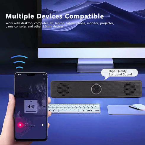 3.5mm Wired External Laptop Speakers, USB Powered Soundbar with Volume Control for Desktop PC, Laptop, Tablet