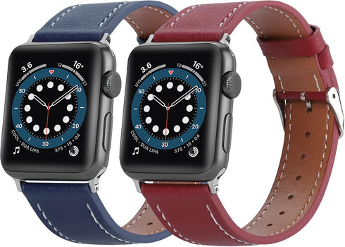 2 Pack Bands for Apple Watch, Compatible with 38mm 40mm 42mm 44mm 41mm 45mm, Soft Leather Replacement