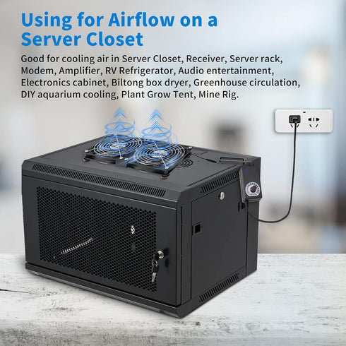 120mm 110V 240V Closet Dual High CFM Computer Fans with AC Plug, AC - Variable Speed Fan, Cooling for Server Cabinet