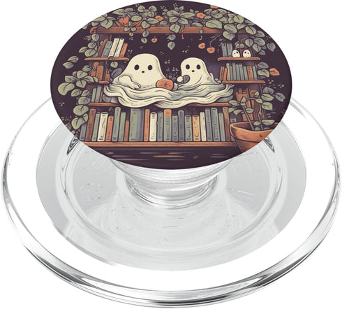 Cute Ghosts Reading Books PopSockets MagSafe PopGrip for iPhone - Halloween Librarian Design