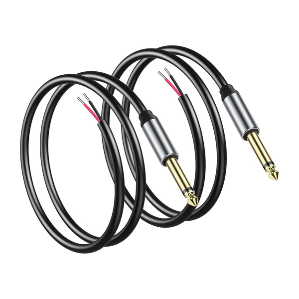 GINTOOYUN 2-Pack 6.35mm Male Plug to Bare Wire Open TRS Stereo Audio Cable Adapter - 0.3m/11in
