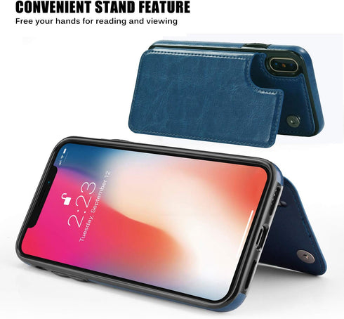 Slim Protective Wallet Case for iPhone X/XS - Premium PU Leather Card Holder with Screen Protective Glass