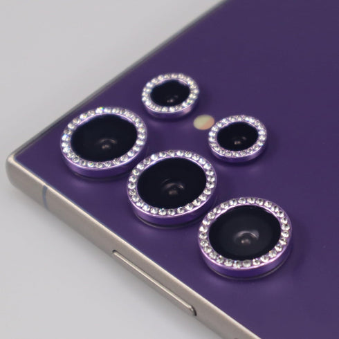 Bling Glitter Diamond Metal Crystal Camera Lens Protector for Samsung Galaxy S24 Ultra (Purple), Sparkly Rhinestones